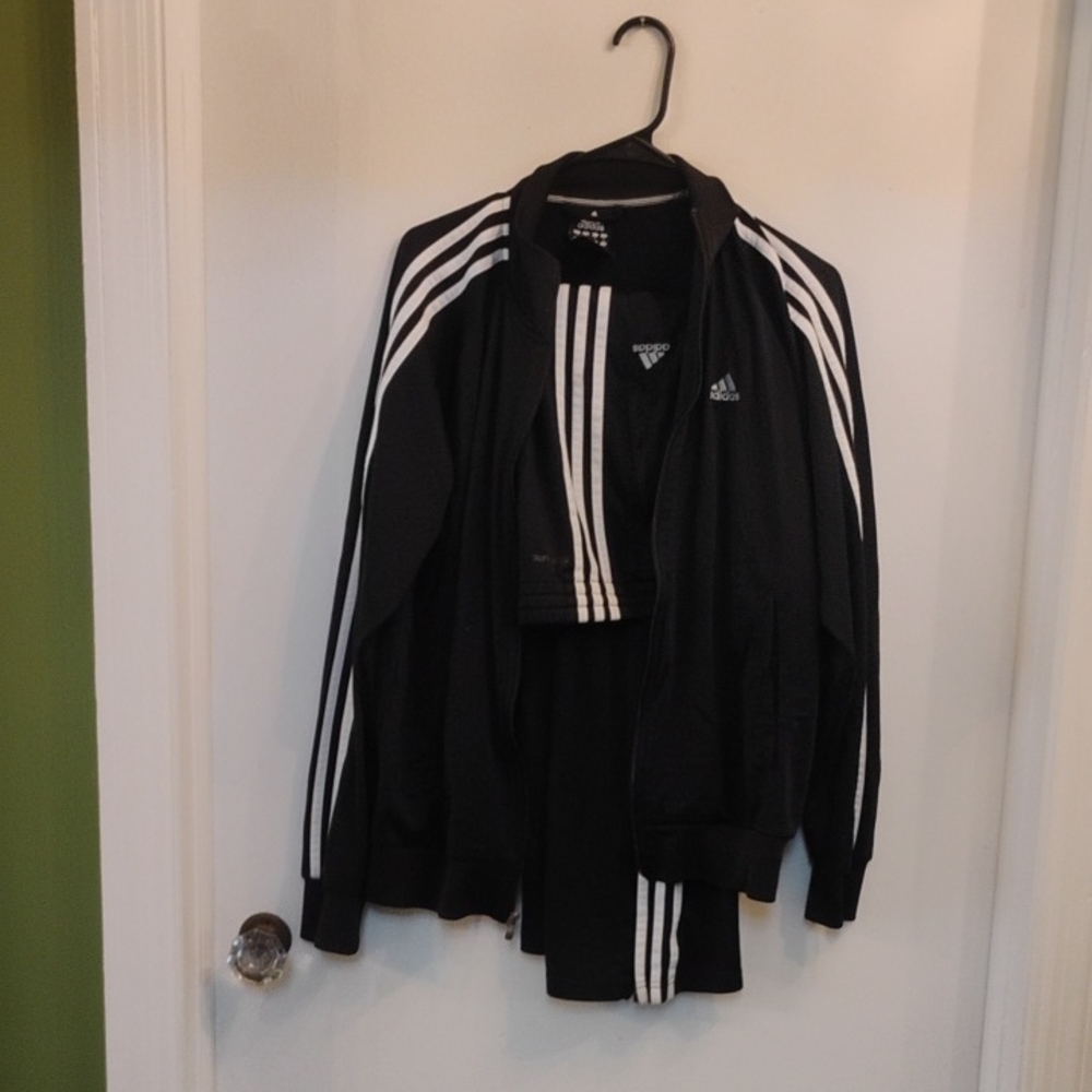 Adidas Men's Black Track  Suit with White Stripes